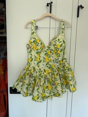 Fashion Nova Lemon Print Peplum Tank Top - Yellow & Green